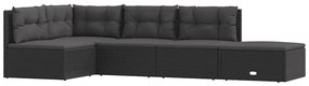 319595 vidaXL Градински лаундж комплект с възглавници 5 части черен полиратан