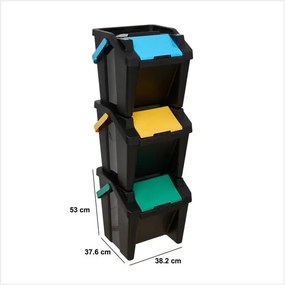 Комплект от 3 коша за разделно събиране 5five, Пластмаса, 30 l