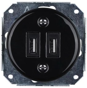 Bohemia-Design - Порцеланова ретро USB захранваща розетка без рамка 2x USB-A черна