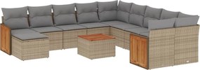 3228257 vidaXL Градински диван с възглавници, 12 части, бежов полиратан