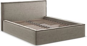 Двойно легло кафяво-сиво тапицирано с място за съхранение и включена подматрачна рамка 180x200 cm Anani – Makamii