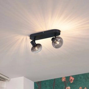 Кръгла таванна лампа с два източника на светлина, черен цвят с опушено стъкло - Teddy