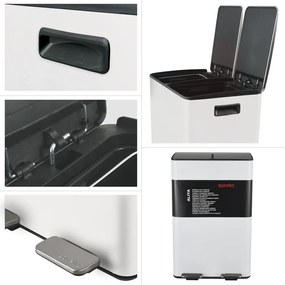 Стоманено кошче за боклук 2x30 l за рециклиране с педал в матово бял цвят Aliya – Spirella