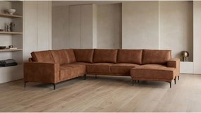 Кафяв ъглов диван от изкуствена кожа (десен ъгъл/"U") Copenhagen - Scandic