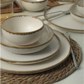 Керамичен комплект за хранене, 24 части, кремав/кафяв