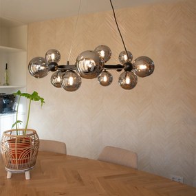 Висяща лампа в стил Арт Деко черна с опушено стъкло 12-светлина - David