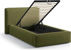 Зелено единично легло 90x200 cm тапицирано с място за съхранение с включена подматрачна рамка Jodie – Micadoni
