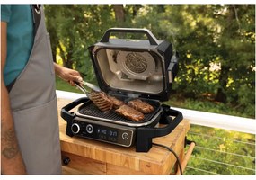 Електрическа скара опушвач Ninja OG701EU, 2400W, До 260C, Вътрепно аминово керамично покритие, Woodfire, Сив