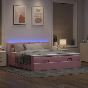3312916 vidaXL Османска легло с матраци и LED, розово, 200x200 см, кадифе