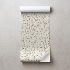 Самозалепващ тапет – Абстрактни рисунки на лица на бежов фон