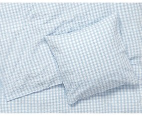 Бяло и светлосиньо удължено крепирано спално бельо за единично легло 140x220 cm Bæk&amp;Bølge - JUNA