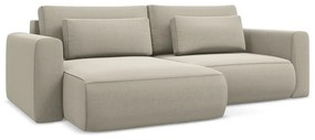 Бежов кадифен разтегателен ъглов диван с място за съхранение (ляв ъгъл) Kapua – Makamii