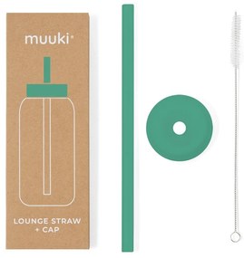 Силиконова сламка с четка за почистване и капак Frosted Green – Muuki