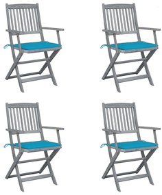 3064513 vidaXL Сгъваеми градински столове, 4 бр, с възглавници, акация масив