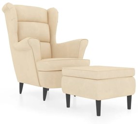 3115940 vidaXL Фотьойл Wingback с табуретка, кремав, кадифе