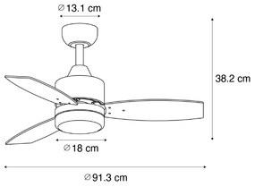 Таванен вентилатор черен с LED с дистанционно управление IP44 - Toledo