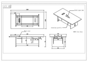 RFG Заседателна маса Milano, 2400 х 1200 х 750 mm, светъл дъб и сиво