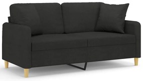 3200913 vidaXL 2-местен диван с декоративни възглавници черен 140 см плат