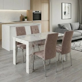 Комплект за трапезария 5 части Darlen - Alma бял мраморен цвят - бежов 125x72x74см.