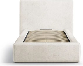 Кремаво единично легло 90x200 cm тапицирано с място за съхранение с включена подматрачна рамка Amy – Micadoni