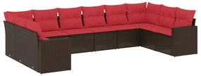 3219464 vidaXL Градински комплект диван с възглавници 10 части кафяв полиратан