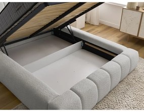 Светлосиво двойно легло 180x200 cm тапицирано с място за съхранение с включена подматрачна рамка Denali – Bobochic Paris
