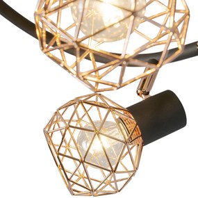 Модерен прожектор черен с мед 3-светлина - Mesh