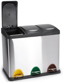 Стоманено кошче за боклук за рециклиране с педал в матово сребрист цвят 3x8 l Tri Selectif – MSV