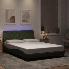 3213849 vidaXL Рамка за легло с LED осветление без матрак, светлосива, 140x190 см, кадифе