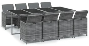 3095563 vidaXL Градински трапезен комплект 9 части с възглавници сив полиратан