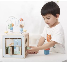 Lelin Toys - Дървен дидактически куб, Вълшебна гора