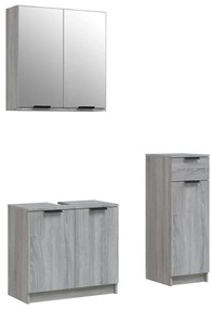 3115874 vidaXL Комплект шкафове за баня от 3 части инженерно дърво Сив сонома