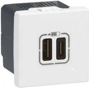 Legrand Розетка 2хUSB за зареждане тип A+C 3A 15W 2 мод. цвят Бял Mosaic  - 077592