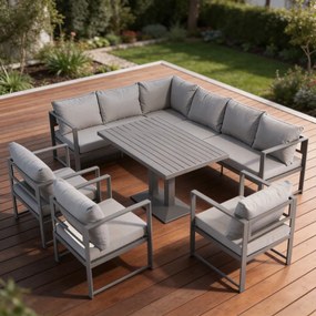 Голям ъглов комплект с фотьойли и регулируема маса XL-NM-2006 - сив + сиви възглавници