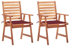 3064329 vidaXL Градински трапезни столове, 2 бр, с възглавници, акация масив