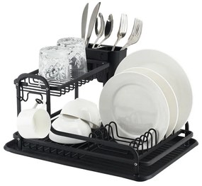 Сушилник за съдове Luigi Ferrero FR-4028AD, 43x38.5x22 см, 2 нива, Тава за отцеждане, Неплъзгащ се, Стойки, Черен