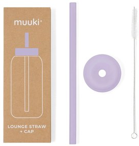 Силиконова сламка с четка за почистване и капак Pastel Lilac – Muuki