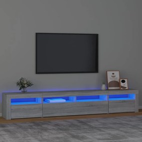 3152728 vidaXL ТВ шкаф с LED осветление, сив сонома, 240x35x40 см