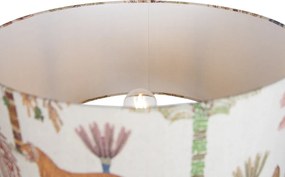 Дървена подова лампа с триножник с многоцветен абажур с животински принт 50 см - Lou