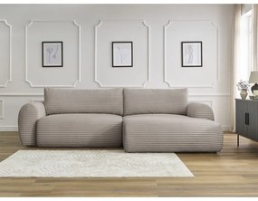 Светлосиво-бежов разтегателен ъглов диван от рипсено кадифе (десен ъгъл) Lucien – Bobochic Paris