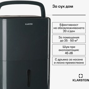 Klarstein DryFy20 Изсушител 400W 20л/д 230м³/ч 35-50м² DrySelect 45dB Grey