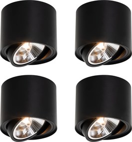Комплект от 4 модерни черни въртящи се и накланящи се таванни прожектора AR111 - Rondoo Up