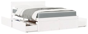 3281902 vidaXL Легло с чекмеджета и матрак, бяло, 120x200 см, бор масив