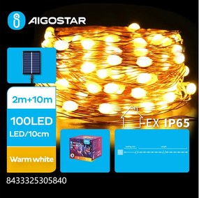 Aigostar - LED соларен коледен гирлянд 100xLED/8 функции 12m IP65 топла бяла светлина