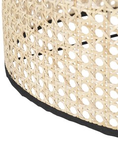 Ръстикална подова лампа триножник черна с ратан абажур - Kata