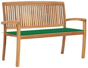 3063284 vidaXL Стифираща градинска пейка с възглавница, 128,5 см, тик масив