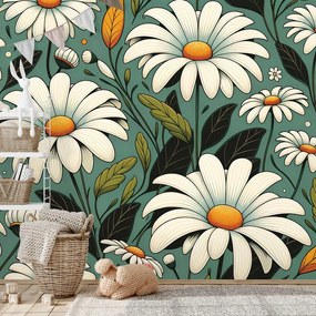 Самозалепващ тапет – Ретро маргаритки с листа