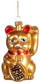 Стъклена ръчно изработена коледна украса 11 cm Lucky Cat – Sass & Belle