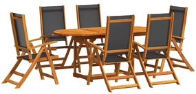 3279267 vidaXL Градински трапезен комплект, 7 части, акация масив и textilene