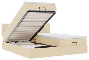 3312855 vidaXL Османска легло с матрак и LED, кремаво, 200x200 см, плат